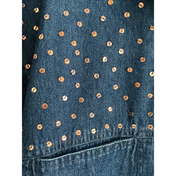 VTG New Direction Woman Denim Shirt Jacket LS Copper Sequin Double Breast 3X - Picture 4 of 10